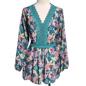 Matilda Jane Sheer Floral Long Sleeve Boho Pheasant Tunic Blouse Size XS